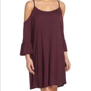 Leith Maroon Cold Shoulder Peasant Swing Dress spaghetti strap NWT Womens xs